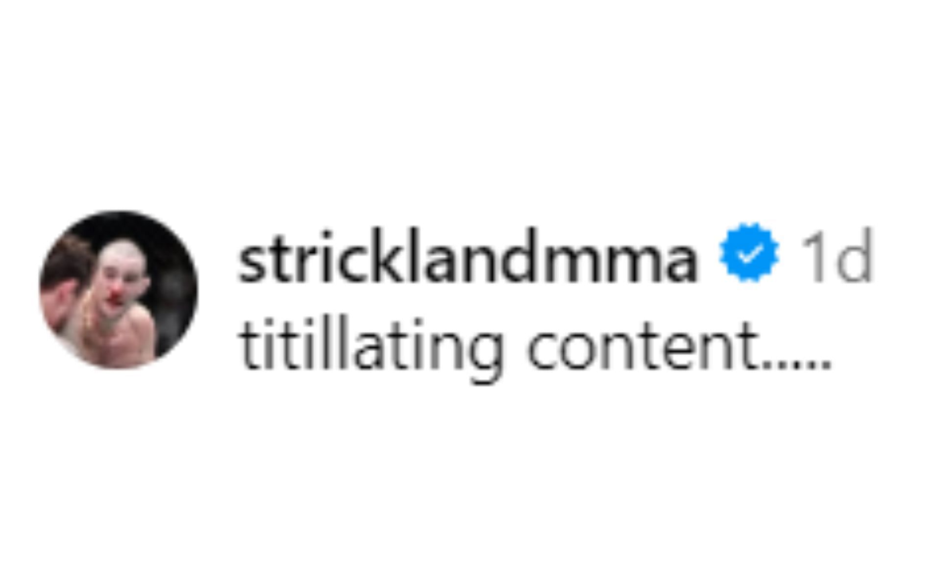 Screenshot of Sean Strickland's comment under Nina-Marie Daniele's Instagram post